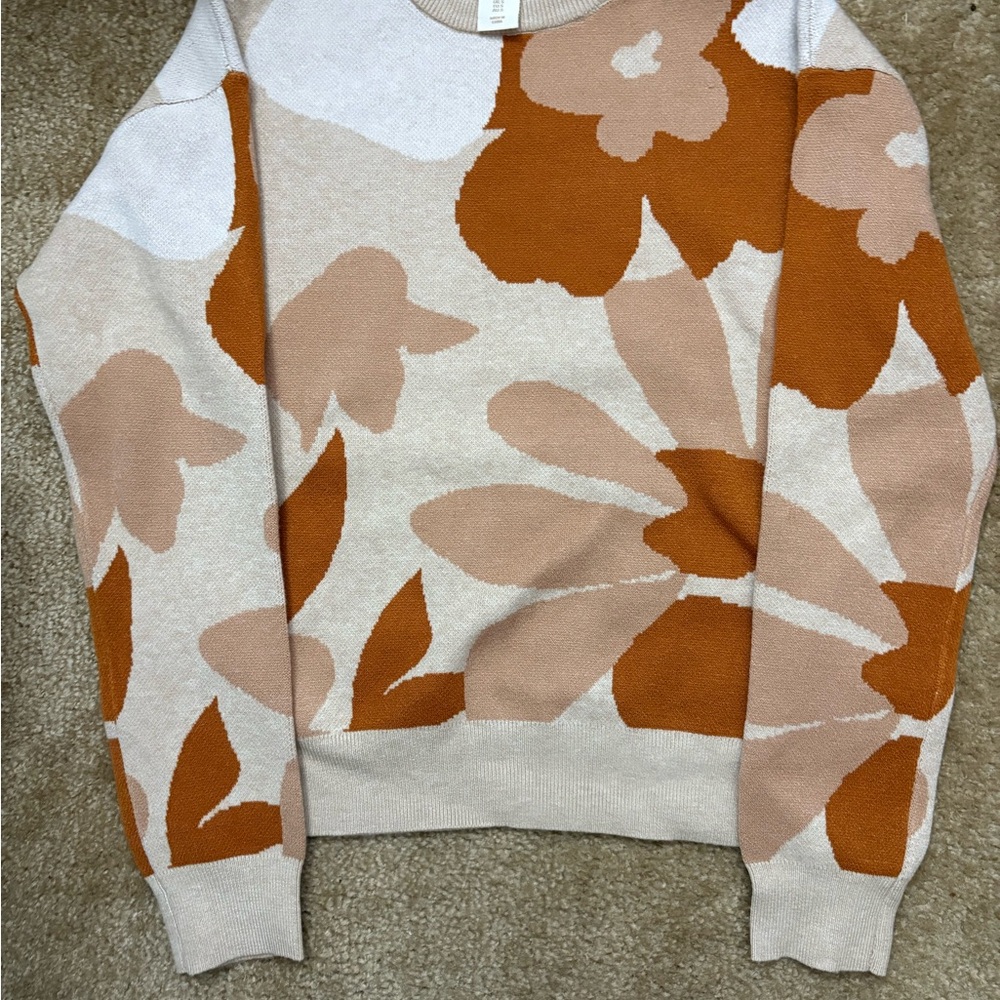 Cynthia Rowley Orange and Cream Crew Neck Sweater